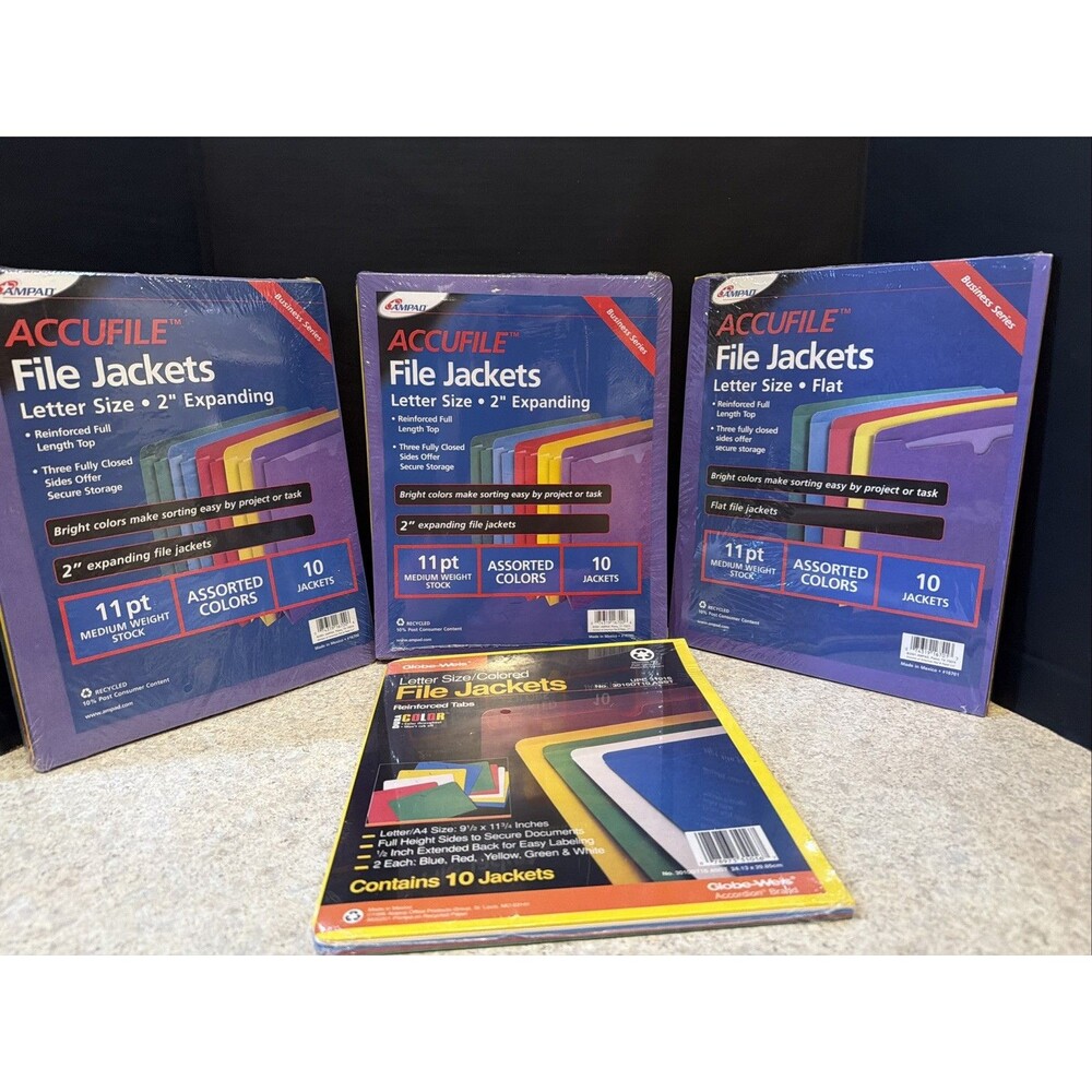 Office File Jacket Lot 4 Packs 40 New Sealed Ampad Accufile Globe-Weis